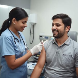 nurse collect sample from patient