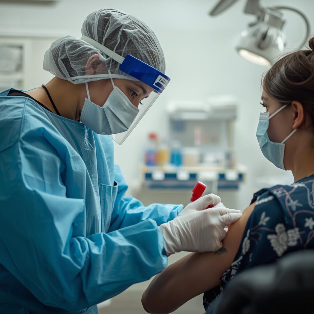 nurse collect sample from patient